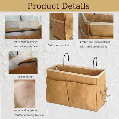 Bedside Caddy Organizer/Bedside Hanging Storage Bag Multi-Function Caddy for Bunk bed Hospital Beds Dorm Bed Rails, Holders Books Glasses Phones Magazine(White)