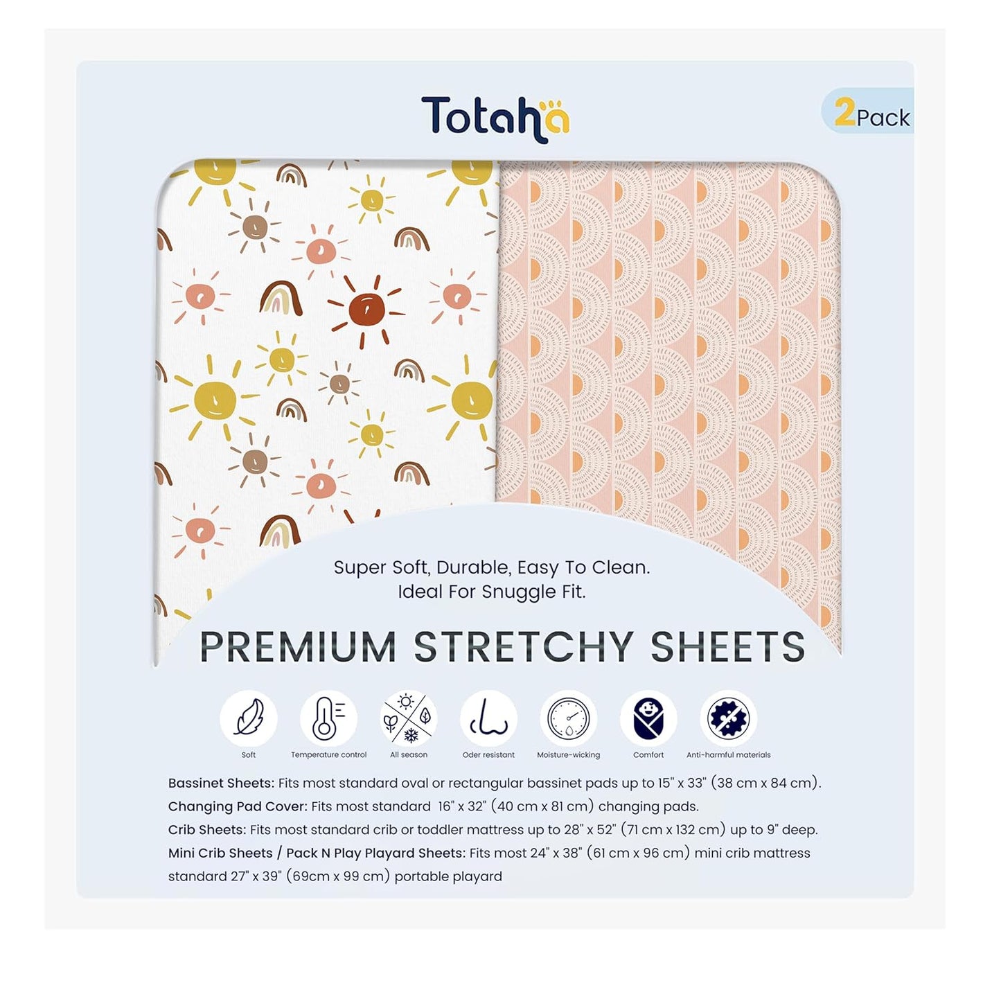 TotAha Premium Stretchy Bassinet Sheets for Baby Girl, Silky Comfort Cradle Sheets Fitted 18 x 36 for Oval, Rectangular, Hourglass Mattress, Hypoallergenic, Buttery Soft 2-Pack (Floral & Pale Pink)