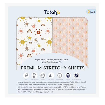 TotAha Premium Stretchy Bassinet Sheets for Baby Girl, Silky Comfort Cradle Sheets Fitted 18 x 36 for Oval, Rectangular, Hourglass Mattress, Hypoallergenic, Buttery Soft 2-Pack (Floral & Pale Pink)