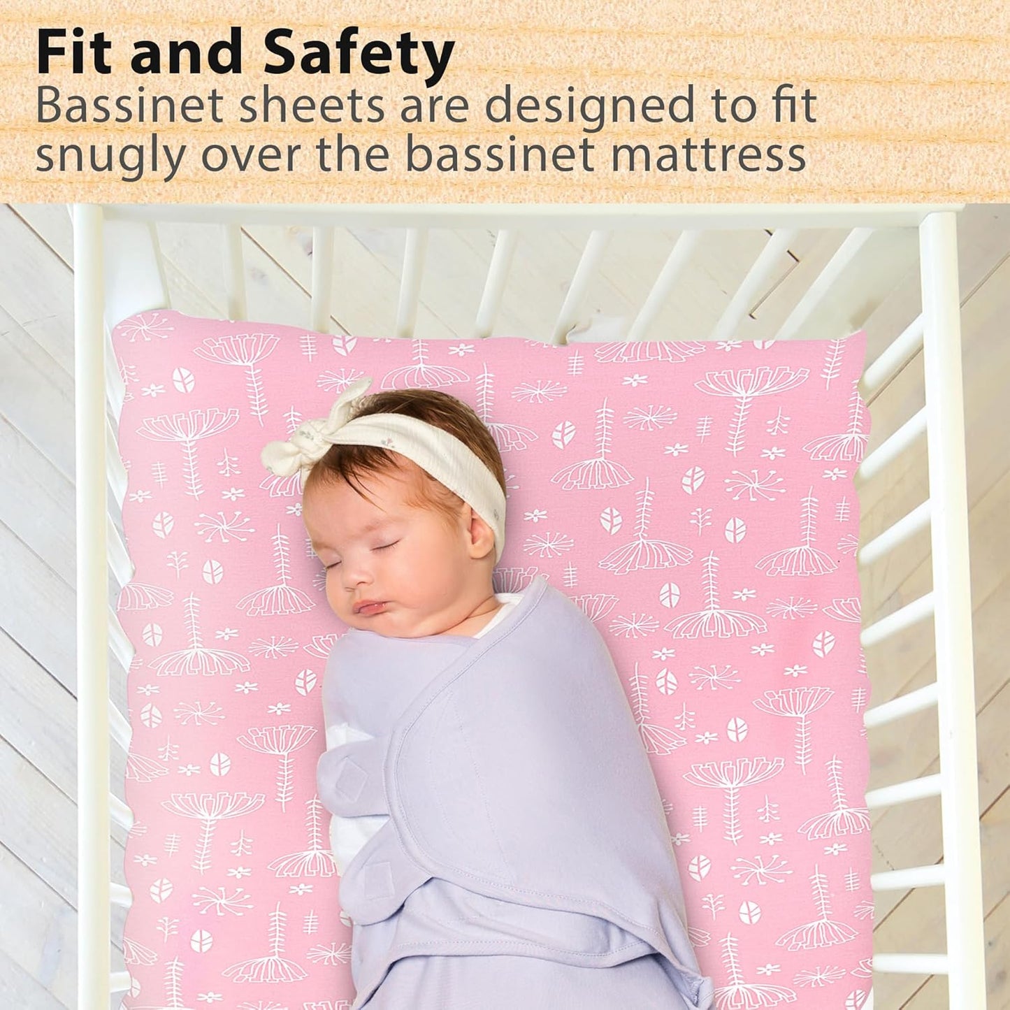 3-Pack Bedside Sleeper Bassinet Sheets | GOTS Certified Organic 100% Muslin Cotton | Ultra Soft & Breathable | 33×20×4” Fitted Sheets | Universal Fit 29–33” x 17–21” Pads