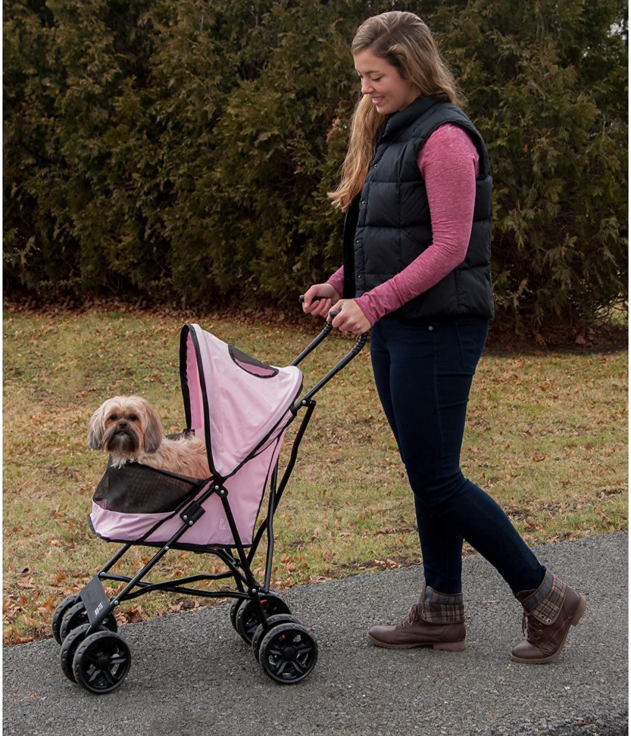 Pet Gear Travel Lite Plus Stroller, Compact, Easy Fold, No Assembly Required, Large Wheels for Cats and Dogs up to 15 pounds, Light Pink