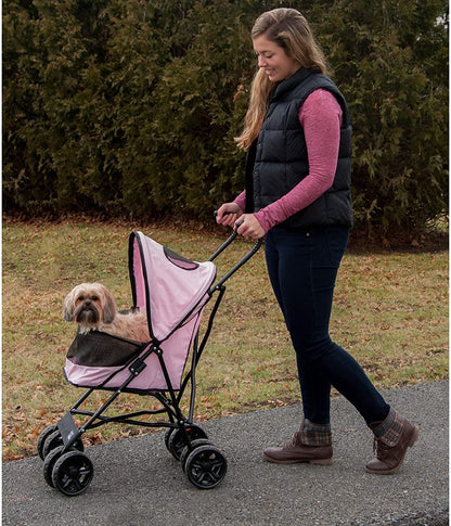 Pet Gear Travel Lite Plus Stroller, Compact, Easy Fold, No Assembly Required, Large Wheels for Cats and Dogs up to 15 pounds, Light Pink