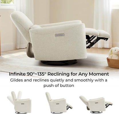 CHITA Power Recliner Chair Swivel Glider, FSC Certified Upholstered Living Room Nursery Reclining Sofa Chair with Lumbar Support, Linen