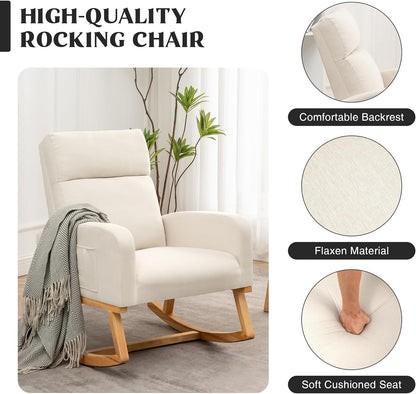 HCHAIRH Rocking Chair Nursery, Upholstered Fabricr Nursing Rocking Chairs with Soft High Back, Modern Nursery Glider Rocker for Mom Living Room, Bedroom, Camel