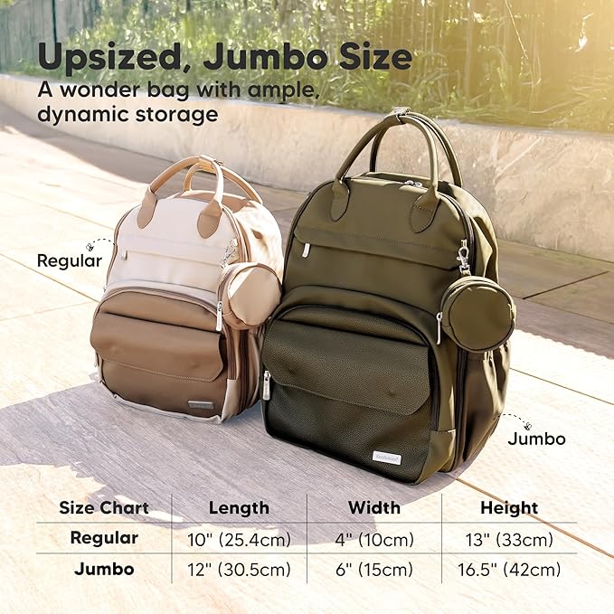 KeaBabies Diaper Bag Backpack - Multifunctional Travel Diaper Back Packs, Maternity Baby Changing Bags, Compact 18L Capacity, PU Leather, Waterproof, Unisex, Nappy Changing Pad (Dark Olive)