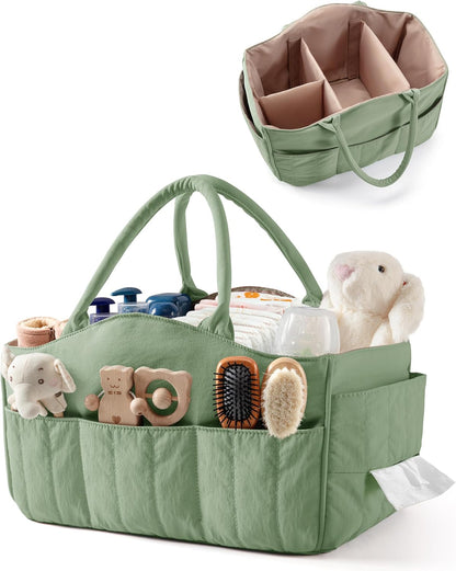Marscamd Quilted Baby Diaper Caddy with Detachable Dividers and Wipes Pocket, Lightweight Baby Caddy Organizer with Handles and 8 Pockets for Baby Stuff, Dusty Blue