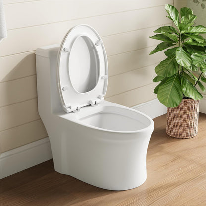 17" White Round Toilet Seat for Adult and Child, Built-In Potty Training Seat with Soft Quiet Close Non-Slip Design, Magnetic Kids Seat and Cover for Round/Oval Toilets, Easy to Install and Clean