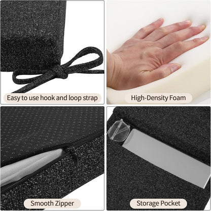 SINOSSO Glider Rocker Cushion Set (5 Pcs), Soft Blended Fabric High-Density Support Foam Seat Cushions with Ties, Fits Rocking Chair/Nursery Glider & Ottoman, Black-Gray