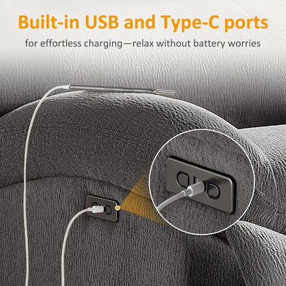 VANOMi Power Recliner Chair with USB & Type-C Charging, 270° Swivel Glider Rocker, Electric Nursery Recliner for Living Room, Bedroom, and Office, White