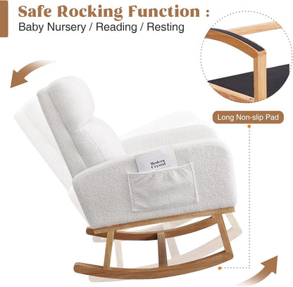 HCHAIRH Rocking Chair Nursery, Upholstered Fabricr Nursing Rocking Chairs with Soft High Back, Modern Nursery Glider Rocker for Mom Living Room, Bedroom, Camel