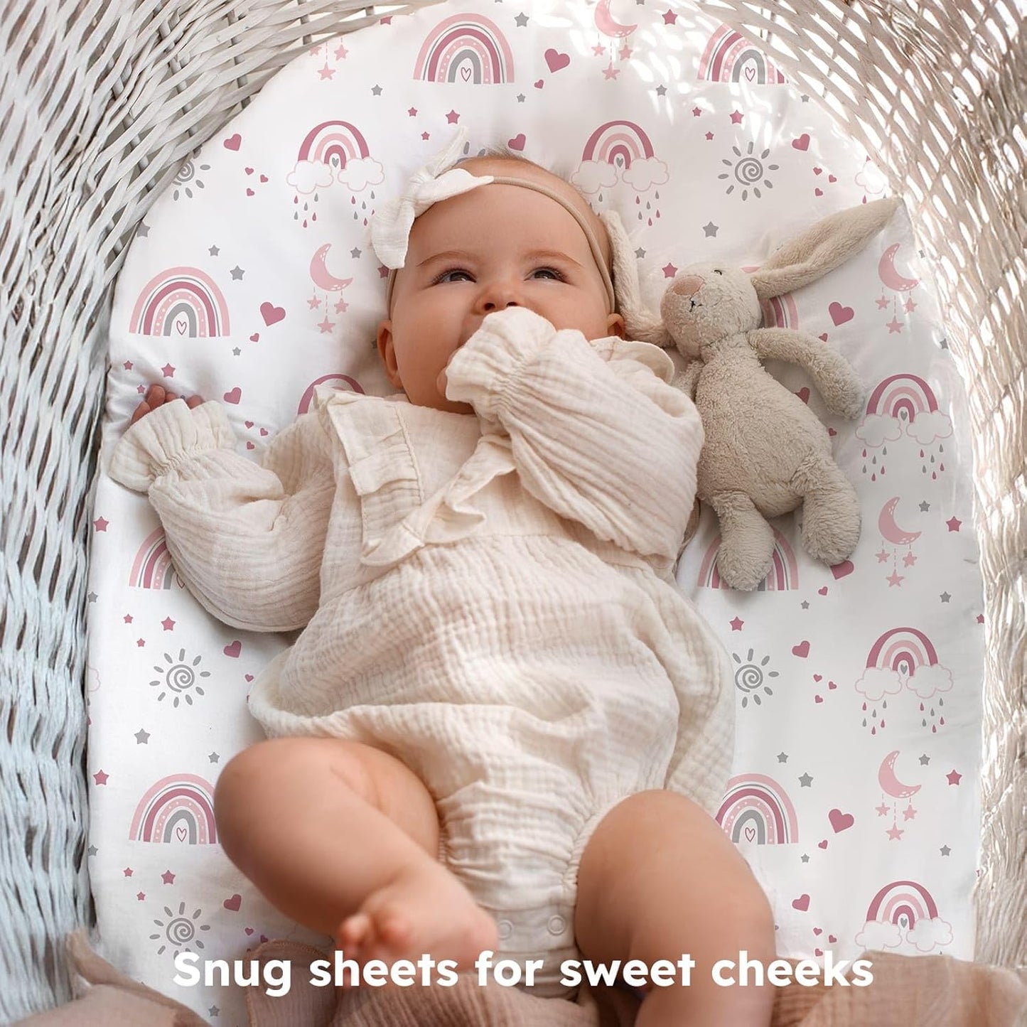 Baby Bedside Bassinet Sheets Girl, 33”x20” Compatible with Baby Delight Dream On Me & Most Rectangle Bedside Sleeper Bassinet Mattress, Super Soft Microfiber Pink Butterfly Flower