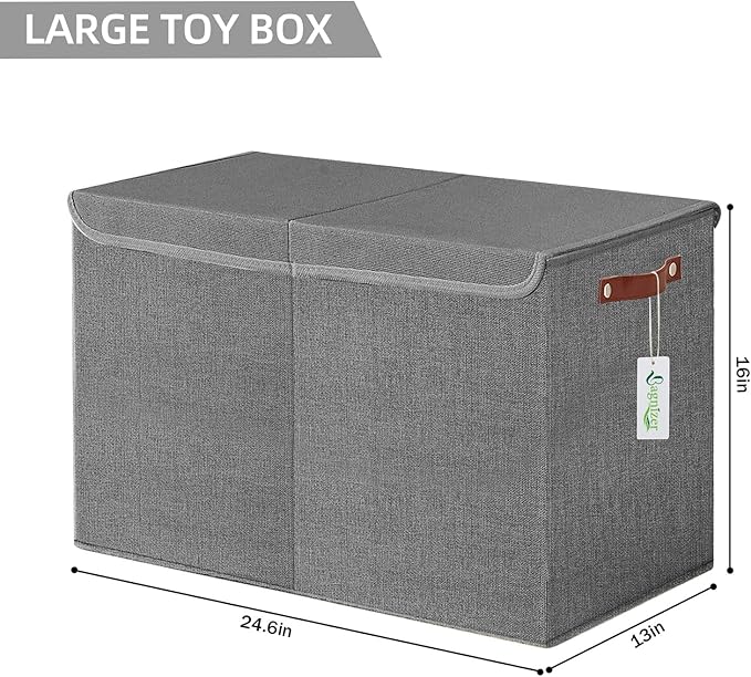 Bagnizer Large Toy Storage Box with Lids, Collapsible Sturdy Baby Storage Organizer Chest Bin Basket for Kids, Boys, Girls, Playroom, Nursery, Bedroom, Closet 25"x13"x16" (Gray)