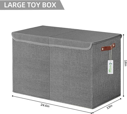 Bagnizer Large Toy Storage Box with Lids, Collapsible Sturdy Baby Storage Organizer Chest Bin Basket for Kids, Boys, Girls, Playroom, Nursery, Bedroom, Closet 25"x13"x16" (Gray)