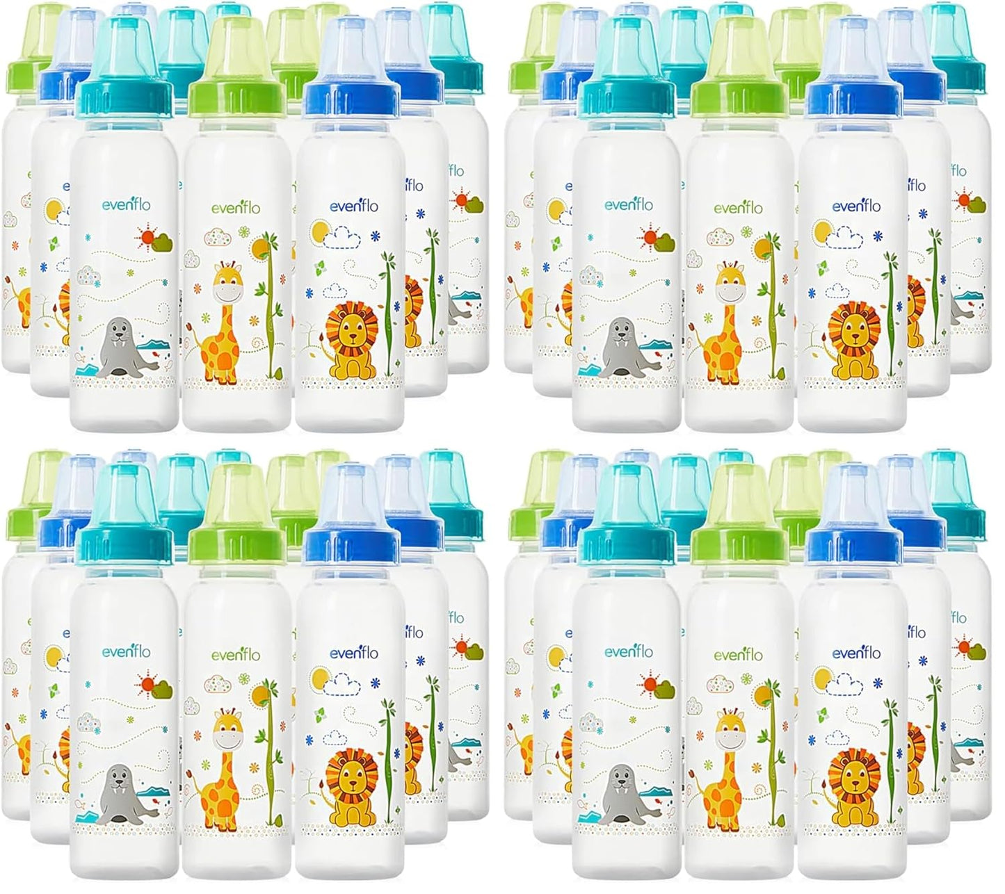 Classic Prints Polypropylene Bottles for Baby, Infant and Newborn - Blue/Green/Teal, 8 Ounce (Pack of 12)
