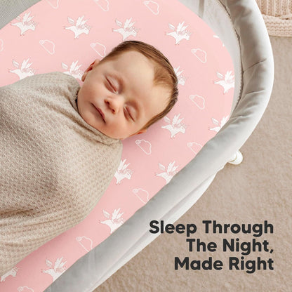 2-Pack Organic Bassinet Sheets for Girls, Boys - 100% Cotton Bassinet Mattress Sheets Compatible with Halo Bassinest Swivel Sleeper, Graco, Baby Delight, Chicco, Unisex Fitted Bassinet Sheets (Elly)