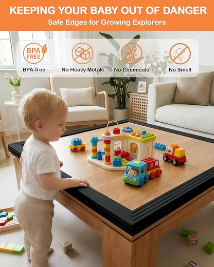 Corner Protector Baby, 16.5FT 0.32''Th W-Shape Edge Protector for Baby Proofing 3.2'' Wide Foam Fireplace Cushion Pre-Taped Safety Guard Bumper Pad for Furniture Wall Stair Door (Black)