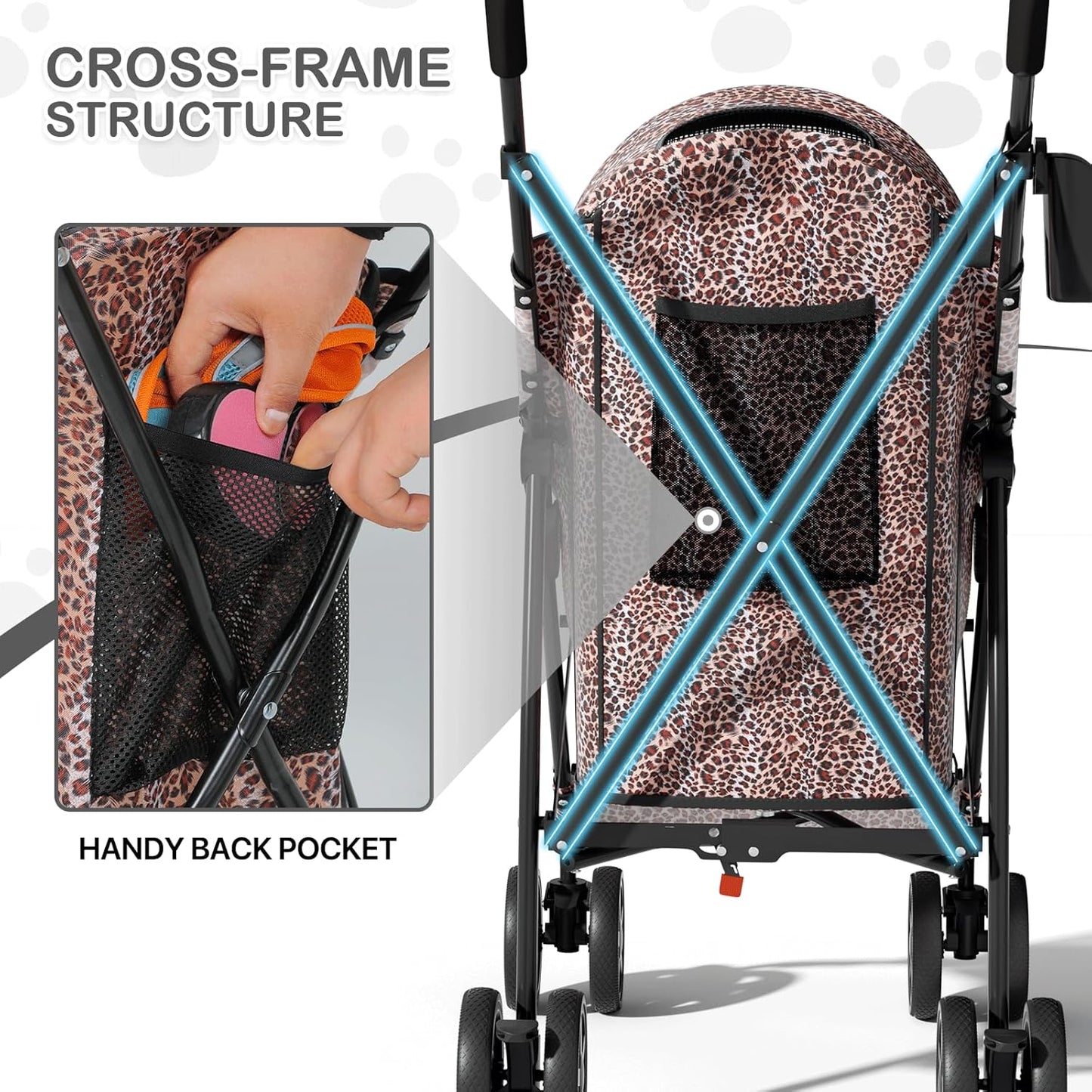 MoNiBloom 4 Wheels Pet Stroller, Easy-Fold Puppy Cage Jogger Stroller with Sun Cover, Pad and Rear Storage Bag, Breathable and Visible Mesh for Small/Medium Pets up to 22 lbs, Black