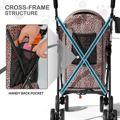 MoNiBloom 4 Wheels Pet Stroller, Easy-Fold Puppy Cage Jogger Stroller with Sun Cover, Pad and Rear Storage Bag, Breathable and Visible Mesh for Small/Medium Pets up to 22 lbs, Black