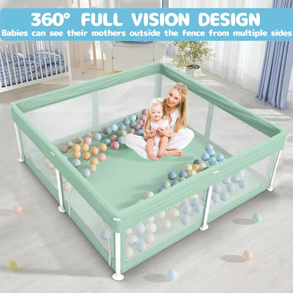 TOREVSIOR Foldable Baby Playpen with Mat, 50"×50" Collapsible Play Pen for Babies and Toddlers, Indoor & Outdoor Kids Safety Play Pen, Portable Play Yard, Foldable Baby Playpen with 50 Ocean Balls
