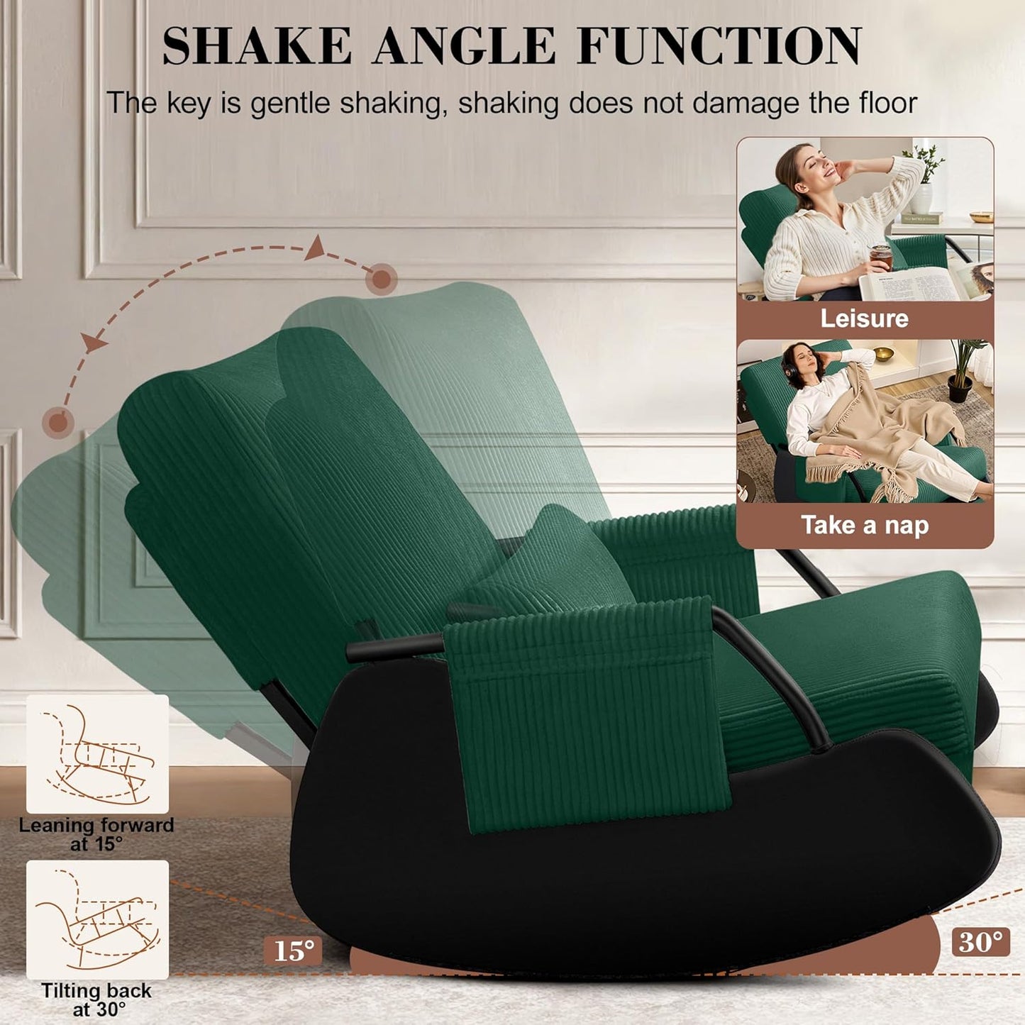 FelixKing Rocking Chair Nursery, Low-Seat Glider Chair, Upholstered Rocking Chair with Side Pocket and Foot Rest, Comfortable Modern Accent Armchair Recliner for Mom Nursery Living Room Bedroom Beige