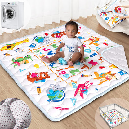 Baby Play Mat, 50x50 Playpen Mat with Super Soft Touch, Activity Mats with Upgraded Anti-Slip Bottom, Machine Washable Crawling Mats for Floor & Picnic (Animal Alphabets)