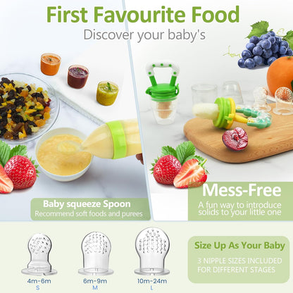 WAJIAYON Baby Fruit Feeder Pacifier | Infant Food Feeder Pacifier & Food Dispensing Spoon | Fresh Fruit Teethers for Babies | Silicone Feeder Baby,Mesh teethers for Babies Gifts for Boys and Girls