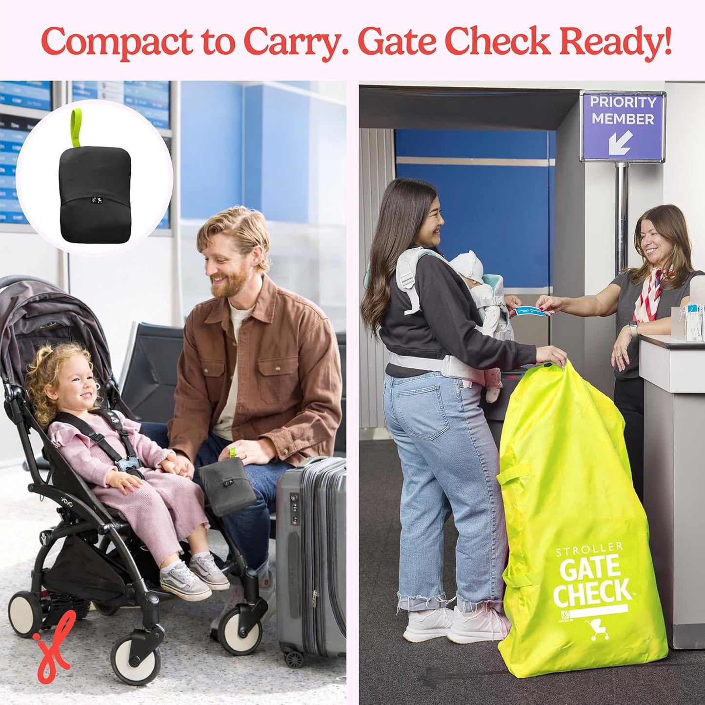 J.L. Childress Gate Check Bag for Single & Some Double Strollers - Travel Bag for Airplane, Fits Most Standard Baby Strollers, Airport Accessories for Gate Check, Flying Essentials - Red