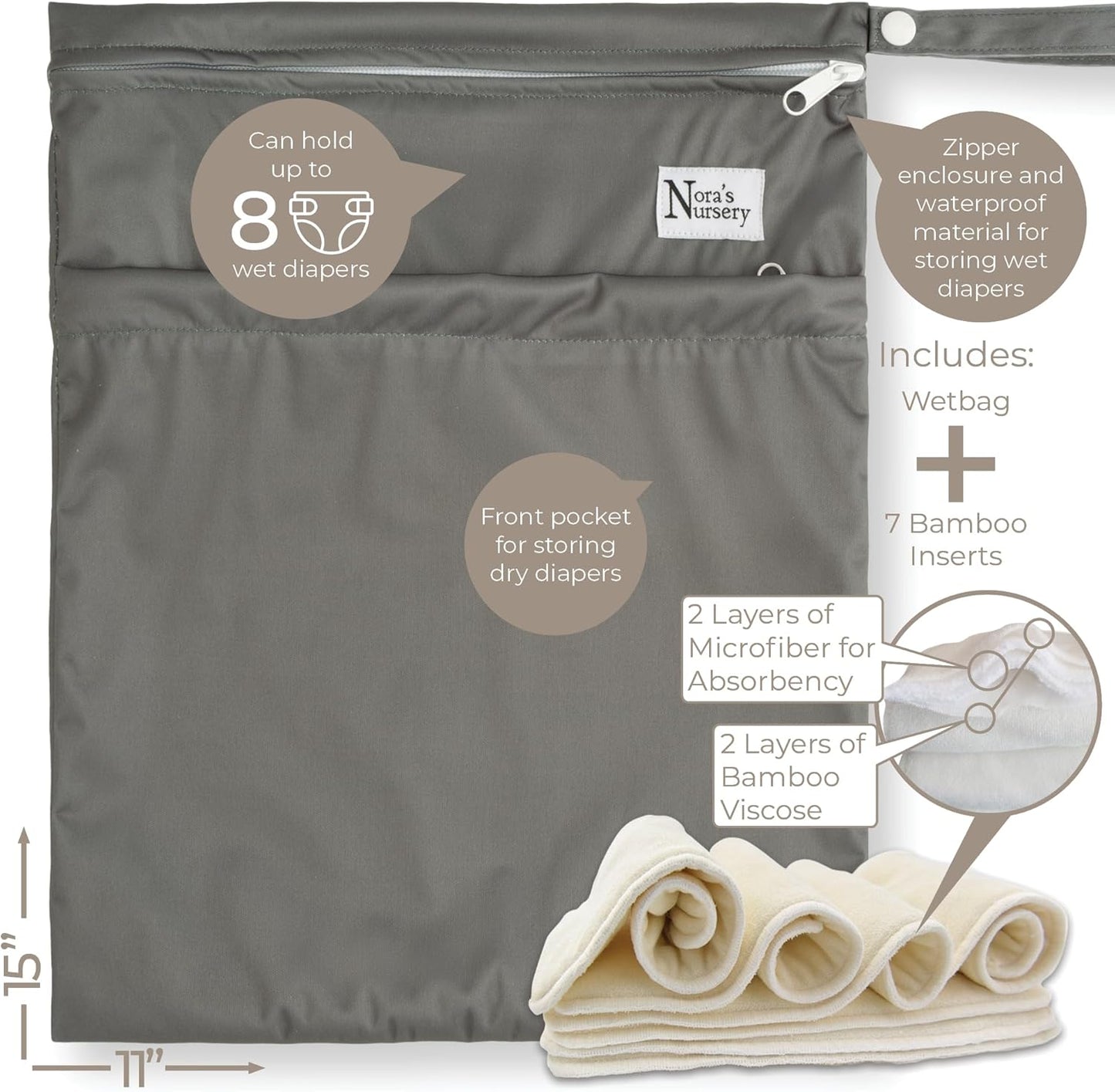 Nora's Nursery AWJ Cloth Diapers 7 Pack with 1 Wet Bag - Waterproof Cover, Washable, Reusable & One Size Adjustable Pocket Diapers for Newborns and Toddlers - Dahlia