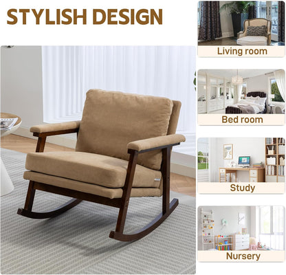 Rocking Accent Chair, Nursery Upholstered Glider Cozy Small Rocker Rocking Chair for Adult, Comfy Side Modern Arm Chair for Living Room/Bedroom/Offices/Balcony-White
