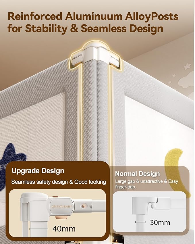 2 Piece Bed Rails for Queen Bed, No-Drill Needed Baby Bed Rail Guard for Toddlers with Height Adjustable, Thickened Child Safety Side Railing Guards/Bedrail for Kids, Grey Star Design, 60x78.7 Inches