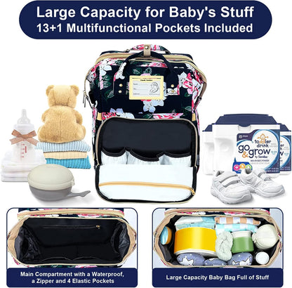 GurZinn Diaper Bag Backpack with Changing Station, Foldable for Bady Toddler, 3 in 1 Large Capacity Newborn Essentials Organizer with Stroller Hook for Girls and Boys（Pink）