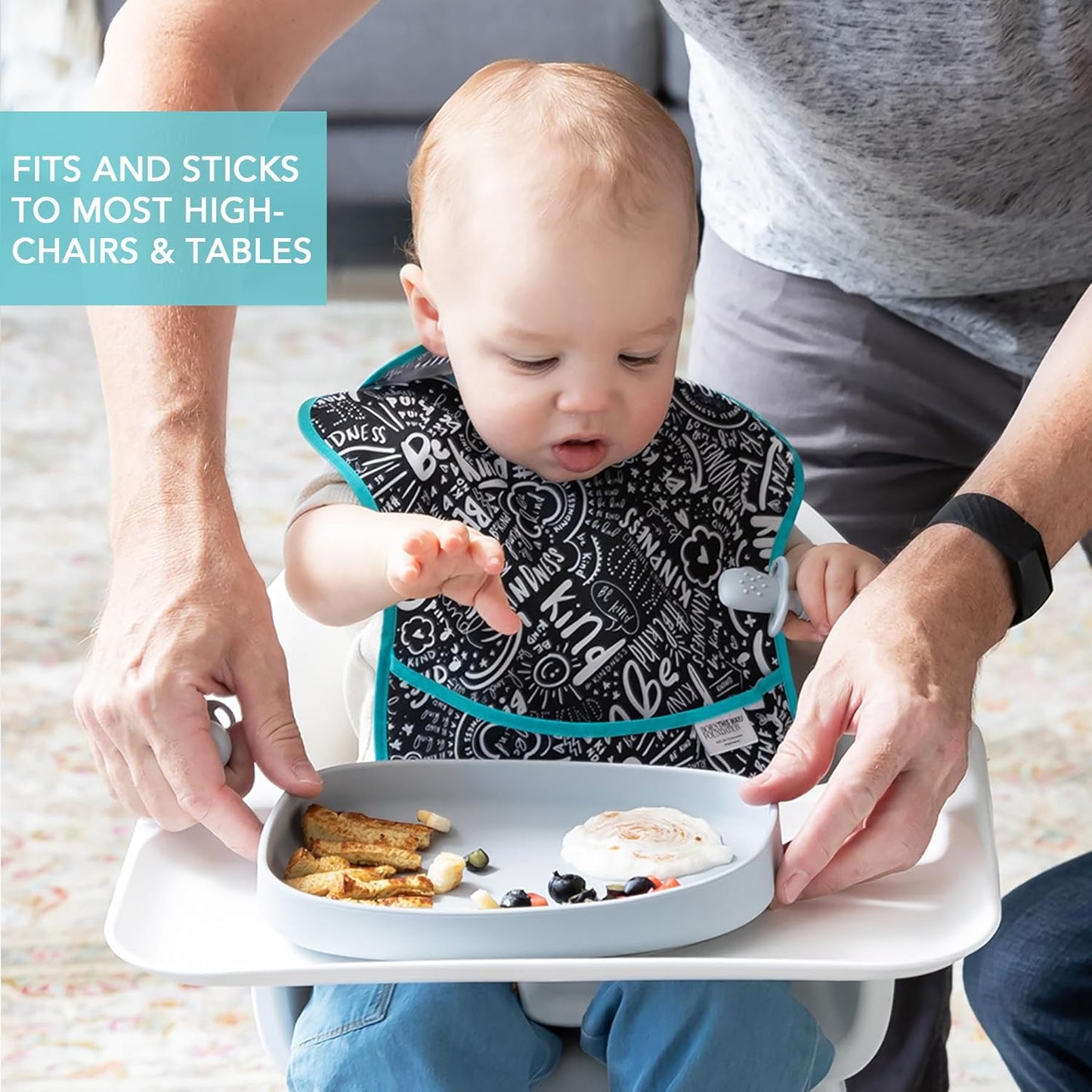 Bumkins Toddler and Baby Suction Plate, Divided Grip Dish for Babies and Kids, Baby Led Weaning, Feeding Supplies, Sticks to Tables and Highchairs, Platinum Silicone, for Chidren 6 Months, Gray