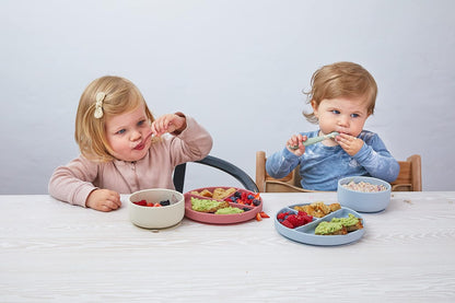 dollop Silicone Suction Bowl | BPA Free | Dishwasher & Microwave Safe (Slate Blue)