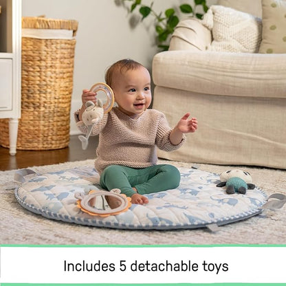 Ingenuity Cozy Spot Reversible Duvet Baby Play Gym & Play Mat with Wooden Toy bar - Elephant March (Neutral Safari), Newborn and up