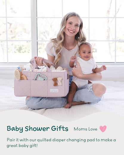 Lily Miles Baby Diaper Caddy Organizer, Quilted Nursery Storage Basket for Newborn Essentials and Diaper Changing Station, Gift for Baby Shower and Registry Must-Have (Willow Green)