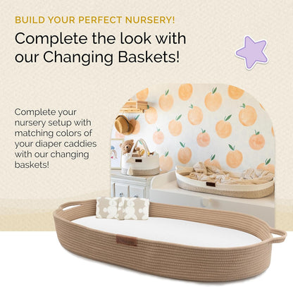 Yunioo Baby Diaper Caddy Organizer, Portable Nursery Storage Basket with Sturdy Handle Diaper Caddy Basket, Car Caddy for Diapers and Baby Wipes, Newborn Essentials