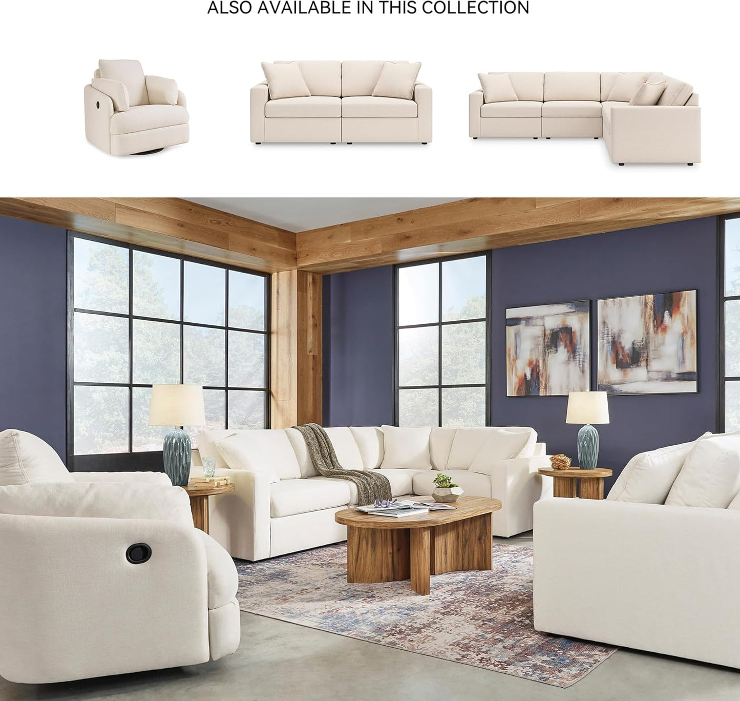 Signature Design by Ashley Modmax Coastal Press-Back Swivel Glider Rocker Recliner with Machine Washable Cover, Hidden Storage Compartments and 2 Bolster Pillows, Beige - Colors B