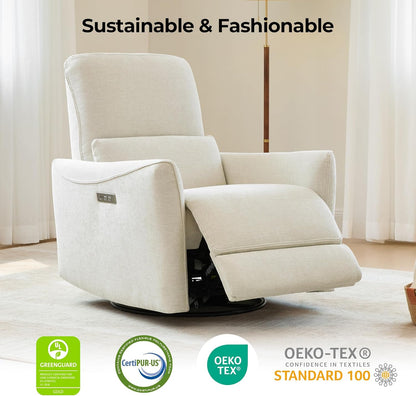 CHITA Power Recliner Chair Swivel Glider, FSC Certified Upholstered Living Room Nursery Reclining Sofa Chair with Lumbar Support, Linen