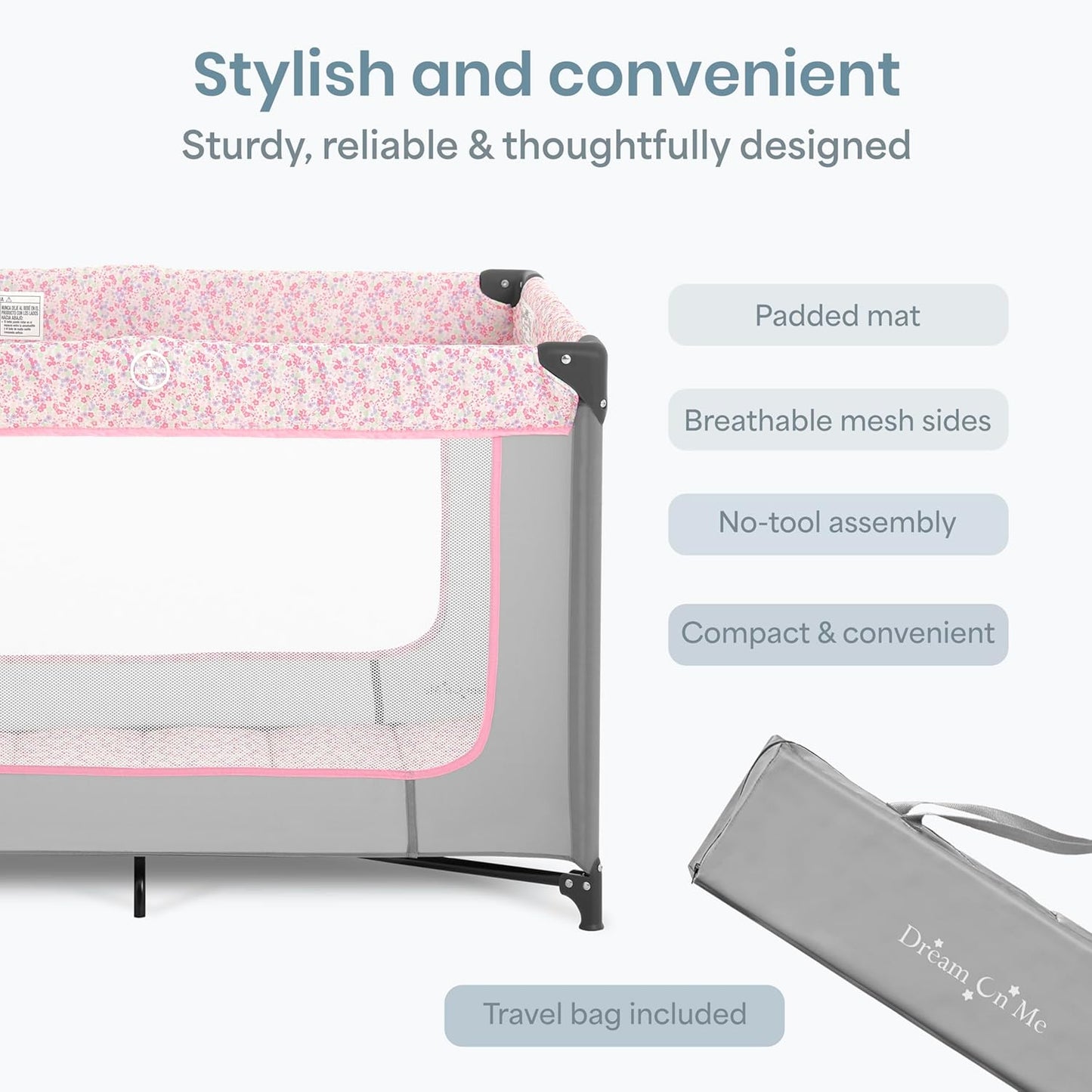 Dream On Me Zodiak Baby Playard, Breathable Mesh Sides, Soft Comfortable Mattress, Quick & Easy to Fold with Travel Carry Bag, Compact Space Saving Design - Grey/Green