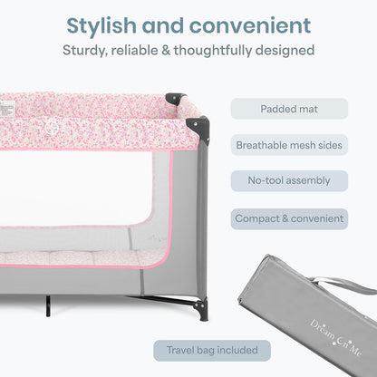Dream On Me Zodiak Baby Playard, Breathable Mesh Sides, Soft Comfortable Mattress, Quick & Easy to Fold with Travel Carry Bag, Compact Space Saving Design - Grey/Green