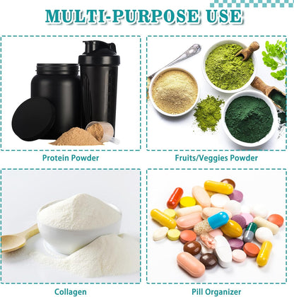 MUOUAKATE Protein Powder Travel Container Set - Reusable Powder Supplement Container To Go - 21pc Single Dose Bags and 3pc Large Travel Containers Zip Up Bags