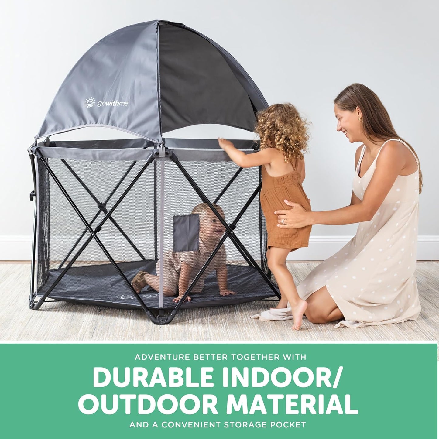 Baby Delight Go With Me Eclipse Mesh Portable Playard | Playpen | Sun Canopy | Indoor and Outdoor | Watercolor Stripe Base