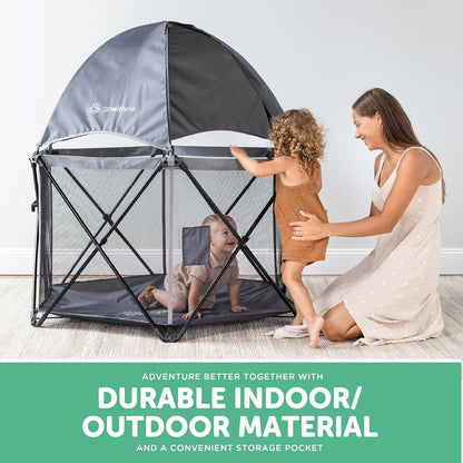 Baby Delight Go With Me Eclipse Mesh Portable Playard | Playpen | Sun Canopy | Indoor and Outdoor | Watercolor Stripe Base