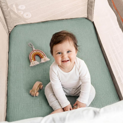 Muslin Bassinet Sheet Compatible with Maxi-COSI Iora & Iora Air Bedside Sleeper - 100% Cotton Rectangular Mattress Pad Cover (33"x20"), Breathable & Soft, Boho (1 Pack Blue)