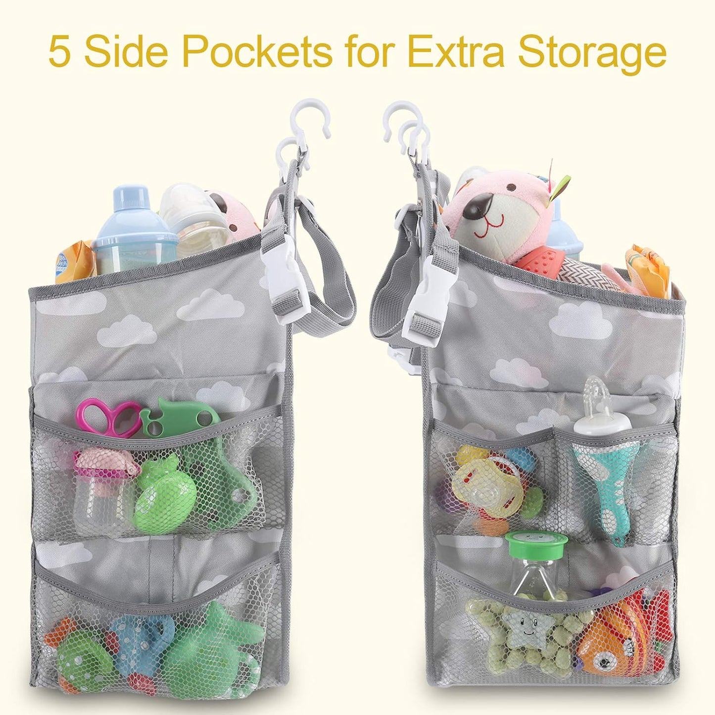 Accmor Hanging Baby Diaper Caddy Organizer, Diaper Stacker, Baby Crib Hanging Classified Storage Bag Organizer for Changing Table, Crib, Playard or Wall & Nursery Organization, Grey