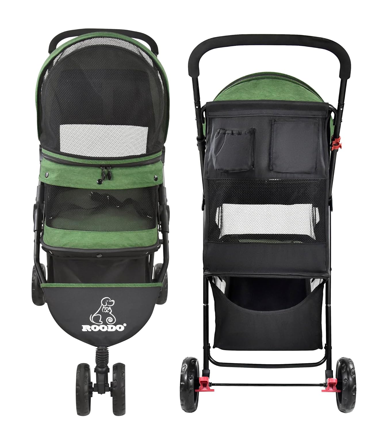 ROODO 3 Wheel Dog Pet Cat Stroller Best Lightweight Foldable Compact Portable Jogger All Terrain Travel Pet Gear Puppy Kitty Stroller for up to 30lbs Medium Small Dogs and Cats(Light Khaki)
