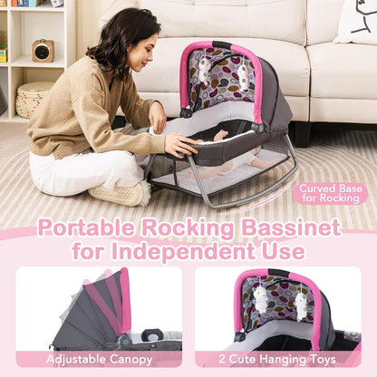 HONEY JOY Pack and Play, 5 in 1 Portable Infant Playpen with Bassinet & Changing Table, Storage Bag, Music Box, Toys, Carry Bag, Nursery Center, Baby Playard Pack n Play Crib for Boys Girls