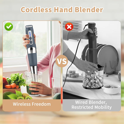 Toogel Cordless Immersion Blender, Electric Hand Blender with 21-Speed & 3-Angle Adjust, USB Rechargeable, BPA-Free & Dishwasher Safe for Baby Food, Smoothies, Soup (Grey)