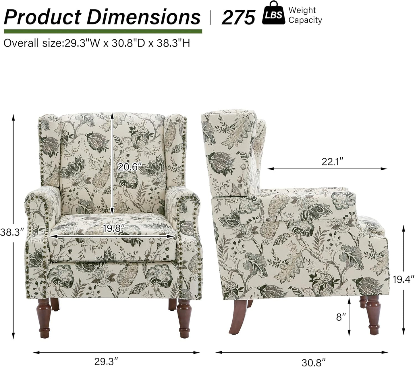 Swivel Rocker Recliner Chair, Manual Nursery Glider Recliner, Floral Fabric Wingback Accent Chair with Adjustable Backrest & Footrest for Small Spaces Living Room Bedroom (Plants Floral, Set of 1)