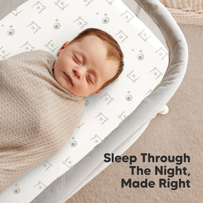 2-Pack Organic Bassinet Sheets for Girls, Boys - 100% Cotton Bassinet Mattress Sheets Compatible with Halo Bassinest Swivel Sleeper, Graco, Baby Delight, Chicco, Unisex Fitted Bassinet Sheets (Elly)